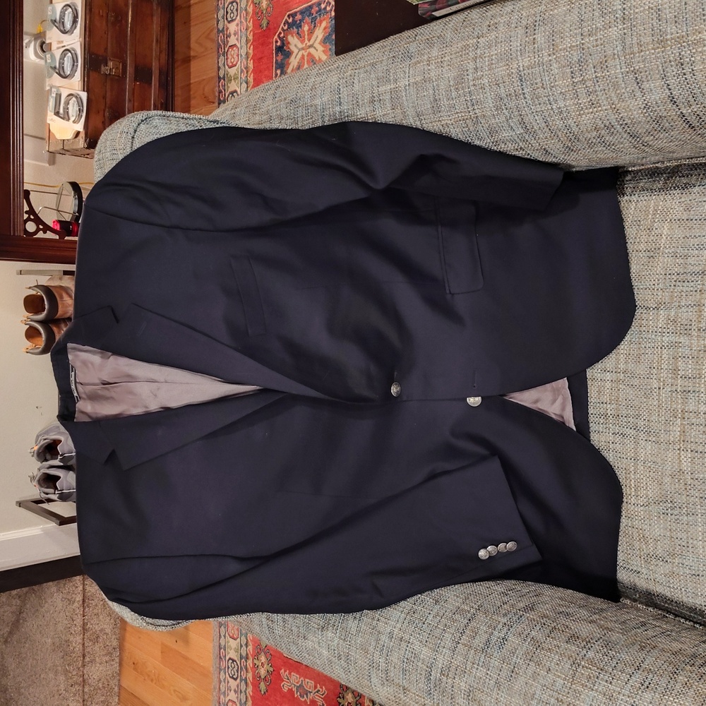 Jack Victor Blazer Mens 44L Navy Blue Lined 100% Wool 2 Buttons Single Breasted